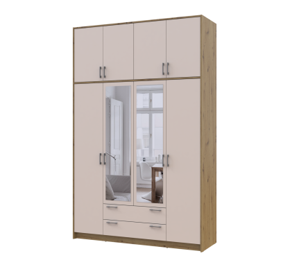 Šatní skříň Doros Rondy s vysokou antresolou a zrcadlem Dub Artisan/Kašmír 4 dvere 160×52×260 (42005197)
