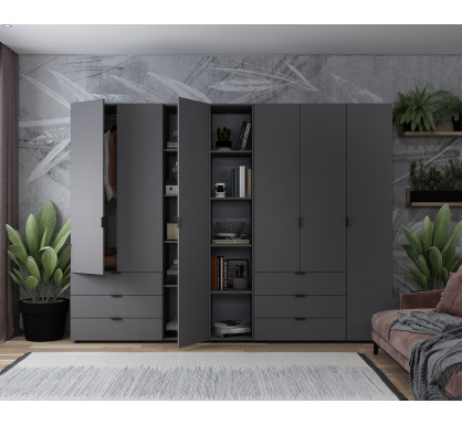 Set Doros Gelar s regálem Grafit 3+3 dveře 270,6×49,5×203,4 (42005061)