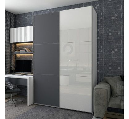 Skříň s posuvnými dveřmi Doros G-Caiser Bílá Grafit/Bílá 1 DTD / 1 sklo / 3 části 180x60x240 (42005094)
