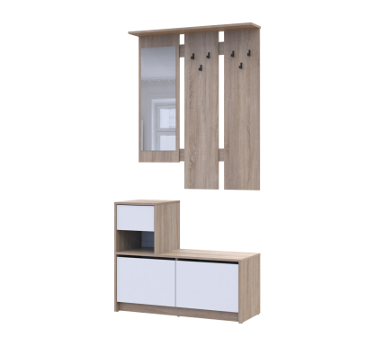 Předsíň Bela Dub Sonoma/Bílá 1 DTD / 1 zrcadlo 100×40×210 (44900410)