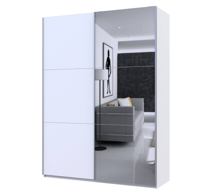 Skříň s posuvnými dveřmi Doros G-Caiser Bílá/Bílá 1 DTD / 1 zrcadlo 180x60x240 (42005028)