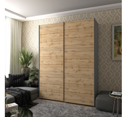 Skříň s posuvnými dveřmi Doros G-Caiser Grafit / Dub Evok 2 DTD / 3 části 180x60x240 (42005014)