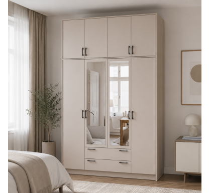 Šatní skříň Doros Rondy s s vysokým nástavcem a zrcadlem Kašmír 4 dvere 160x52x260 (80738489)