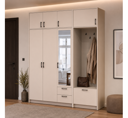 Šatní skříň Doros Rondi s věšákem, zrcadlem a nástavcem Kašmír 3 dvere 181x52x236 (42005404)