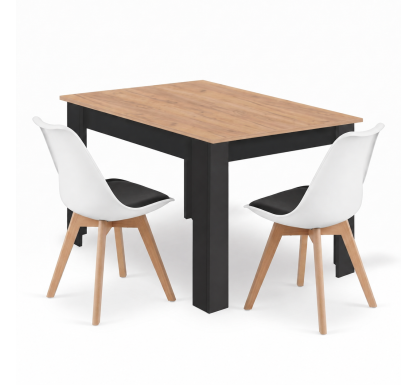 Jídelní set: stůl NP 120x80 Craft / černá + 2 židle MARK černá a bílá / přírodní nohy (100408842)