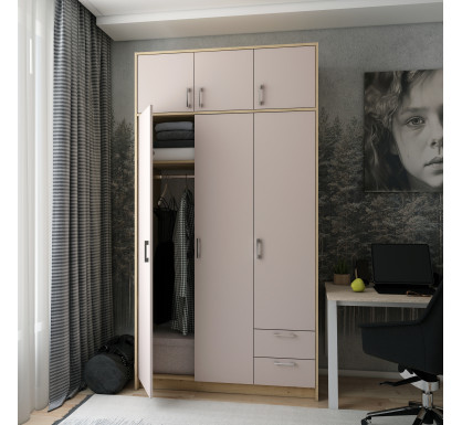 Šatní skříň Doros Rondy s nadstavcem Dub Artisan/Kašmír 3 dveře 121x52x236 (80737819)