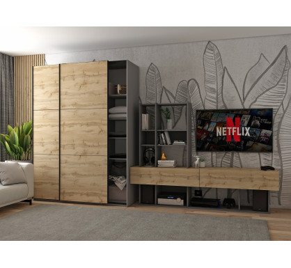 Šatní skříň s posuvnými dveřmi Doros G-Caiser Antracit / Dub Evok 2 dveře / 3 části 160x60x240 (42005414)